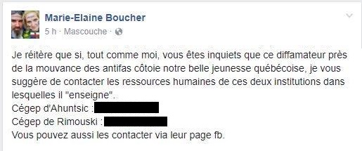 z4b louise menaces Marie-Élaine Boucher menaces