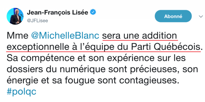 z1a tweet d'appui de Lisée 11 mai