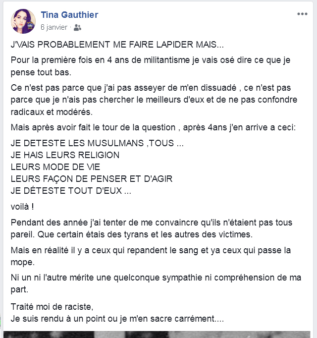 z2b Tina Gauthier islamophobe
